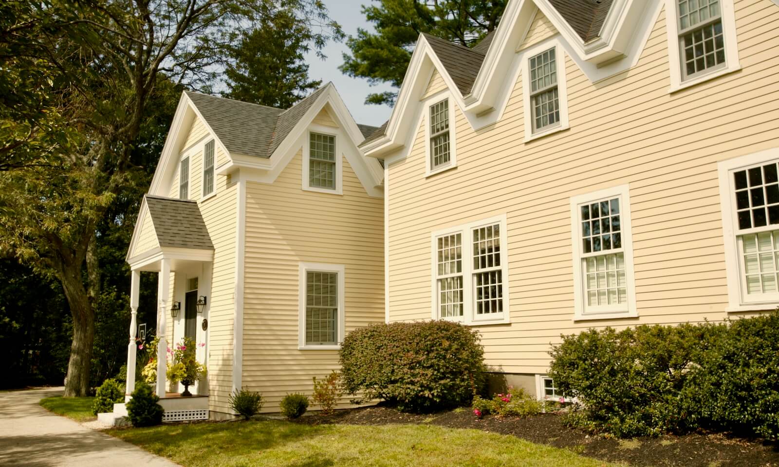 New Addition with main entry- historic renovation of 1800s Greek Revival/ Victorian in Hingham MA by Duxbury architect + builder