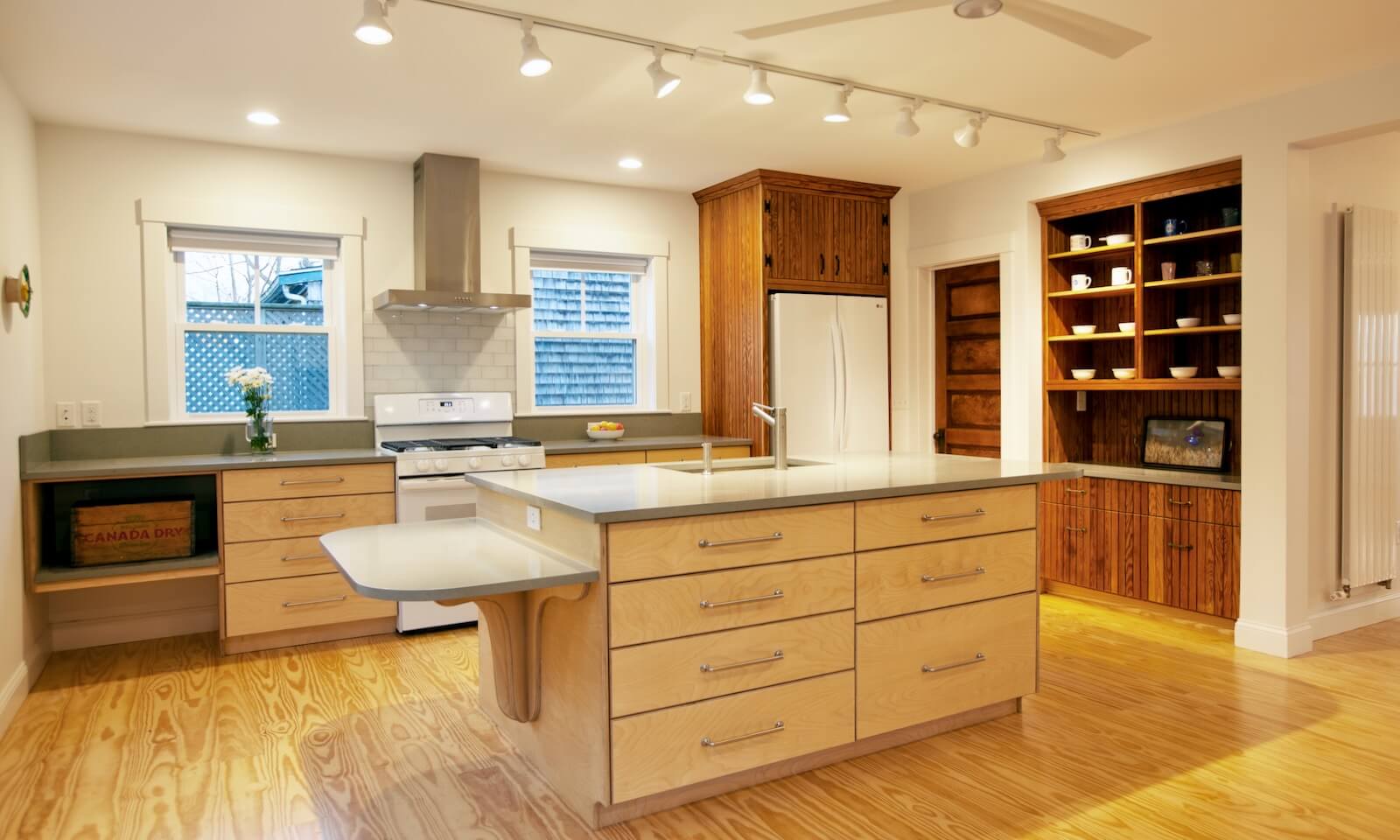 Modern kitchen in new coastal custom home in Hull MA by south shore architect