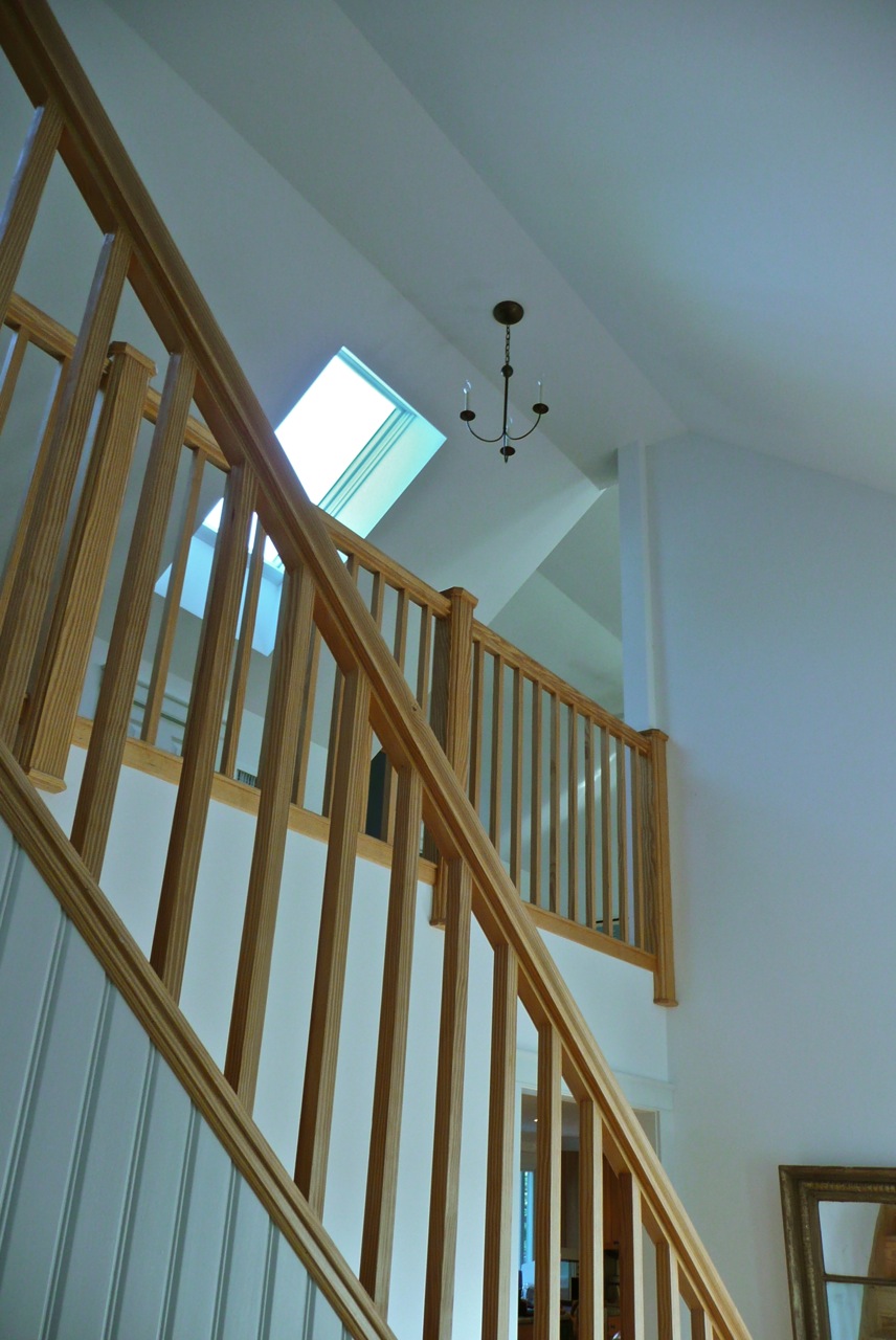 Vaulted stair hall, Cape Cod custom home