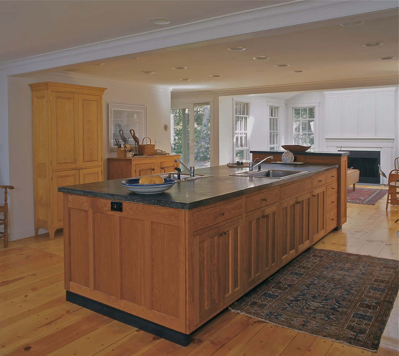 Shaker style kitchen island, Cherry custom cabinets, open plan traditional kitchen Cape Cod House