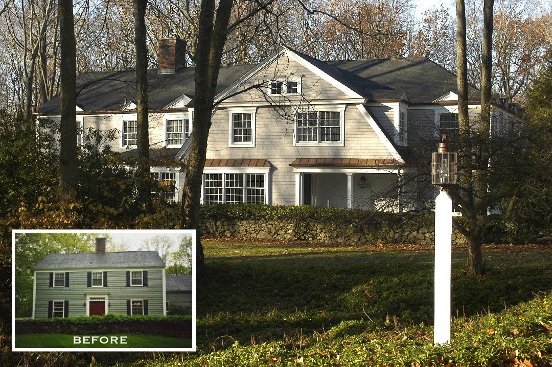 Colonial to Shingle Style whole house renovation in New Canaan CT