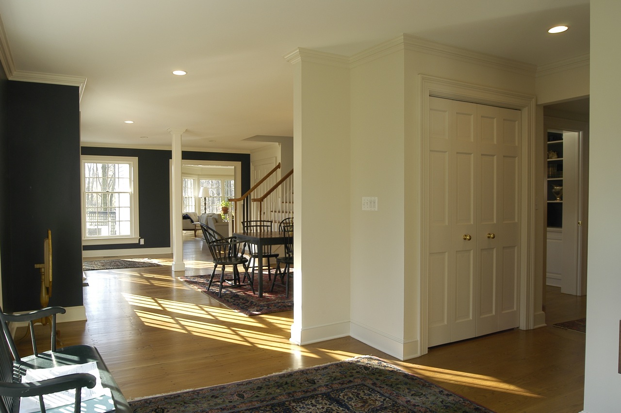 view from front door through house design by Duxbury MA architect
