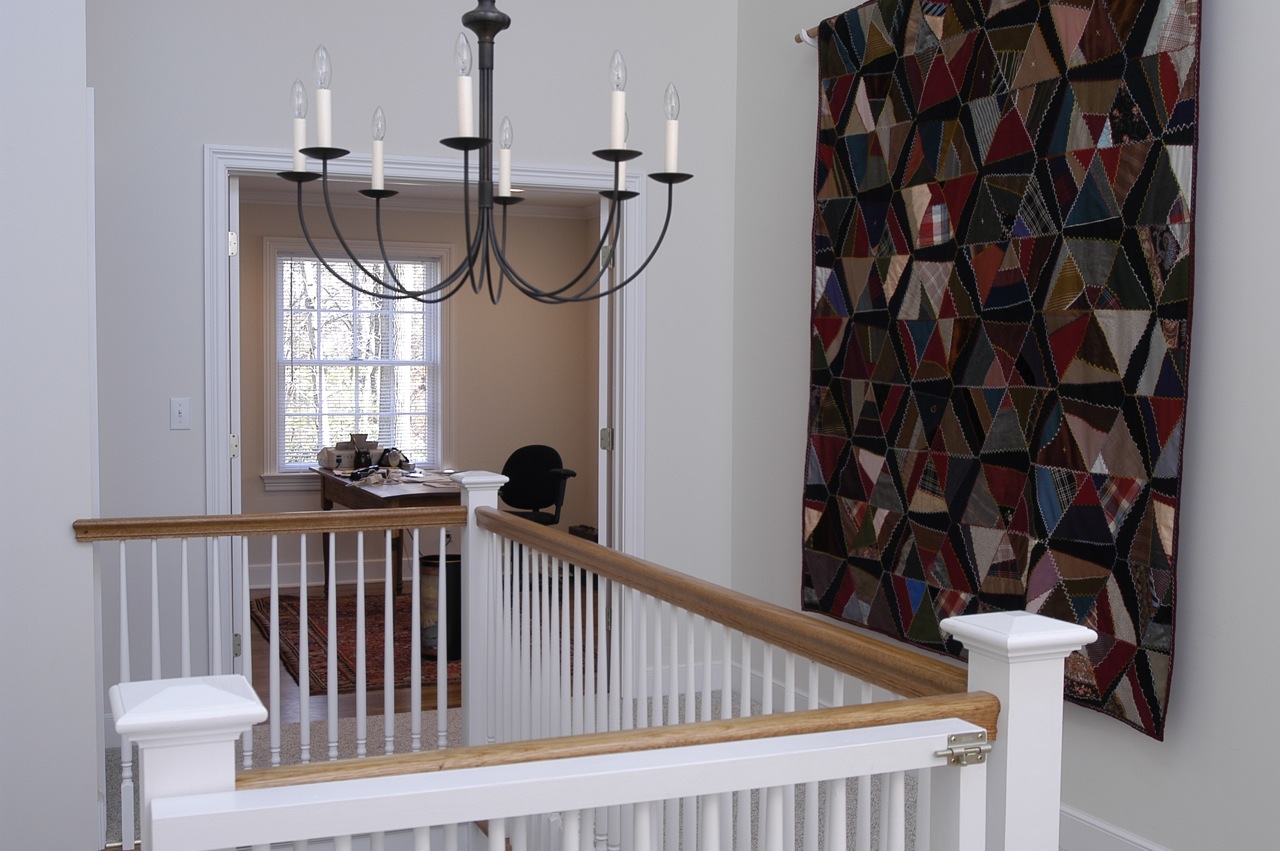 Stair hall, railings, home office in New Canaan CT home renovation