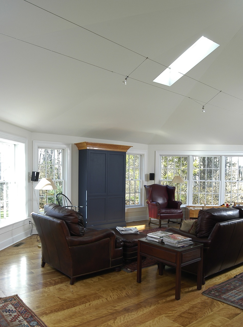 vaulted family room addition with skylights in New Canaan, CT custom home remodel