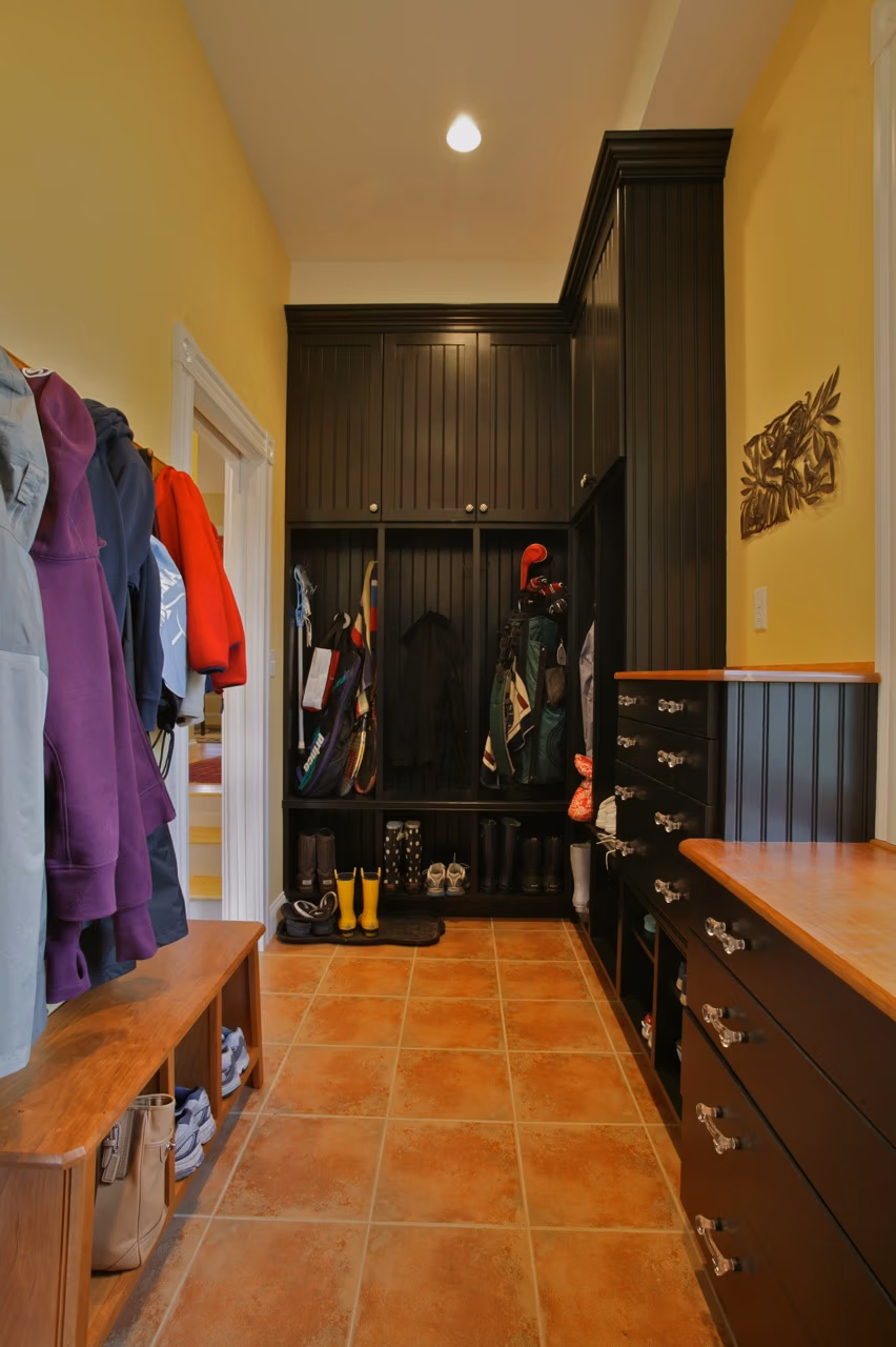 Hingham custom built mudroom cabinets