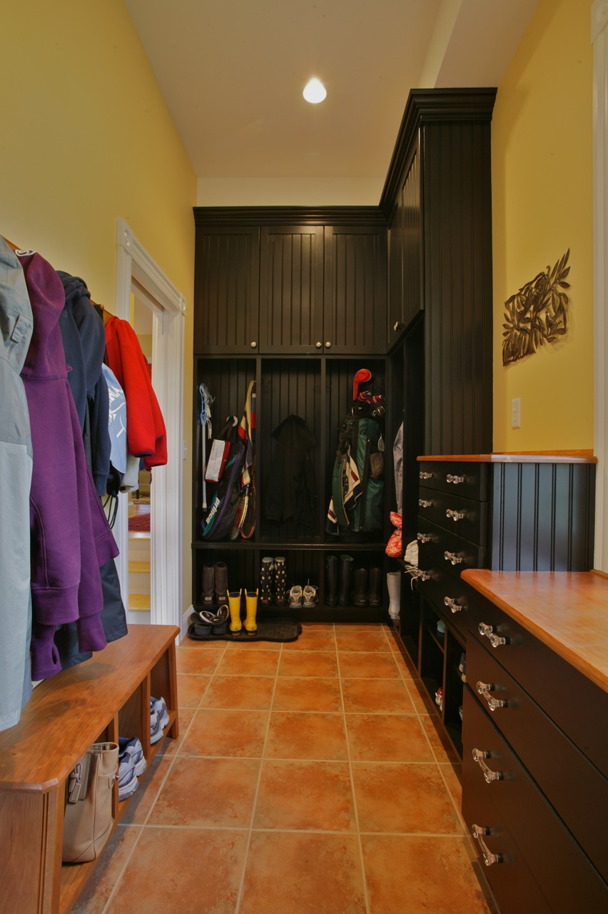 Hingham custom built mudroom cabinets