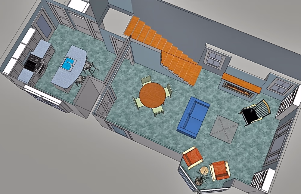 Traditional exterior, open floor plan