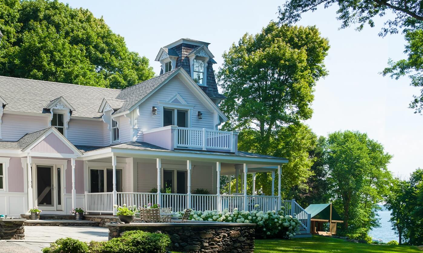 Exterior view of historic coastal home renovation. Stonewall Cottage, Jamestown RI by duxbury MA architect