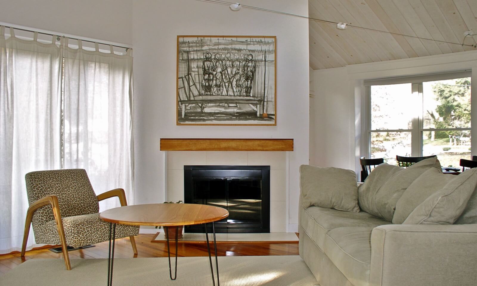 Modern interior with vaulted ceiling in Duxbury MA house by south shore architect + builder.