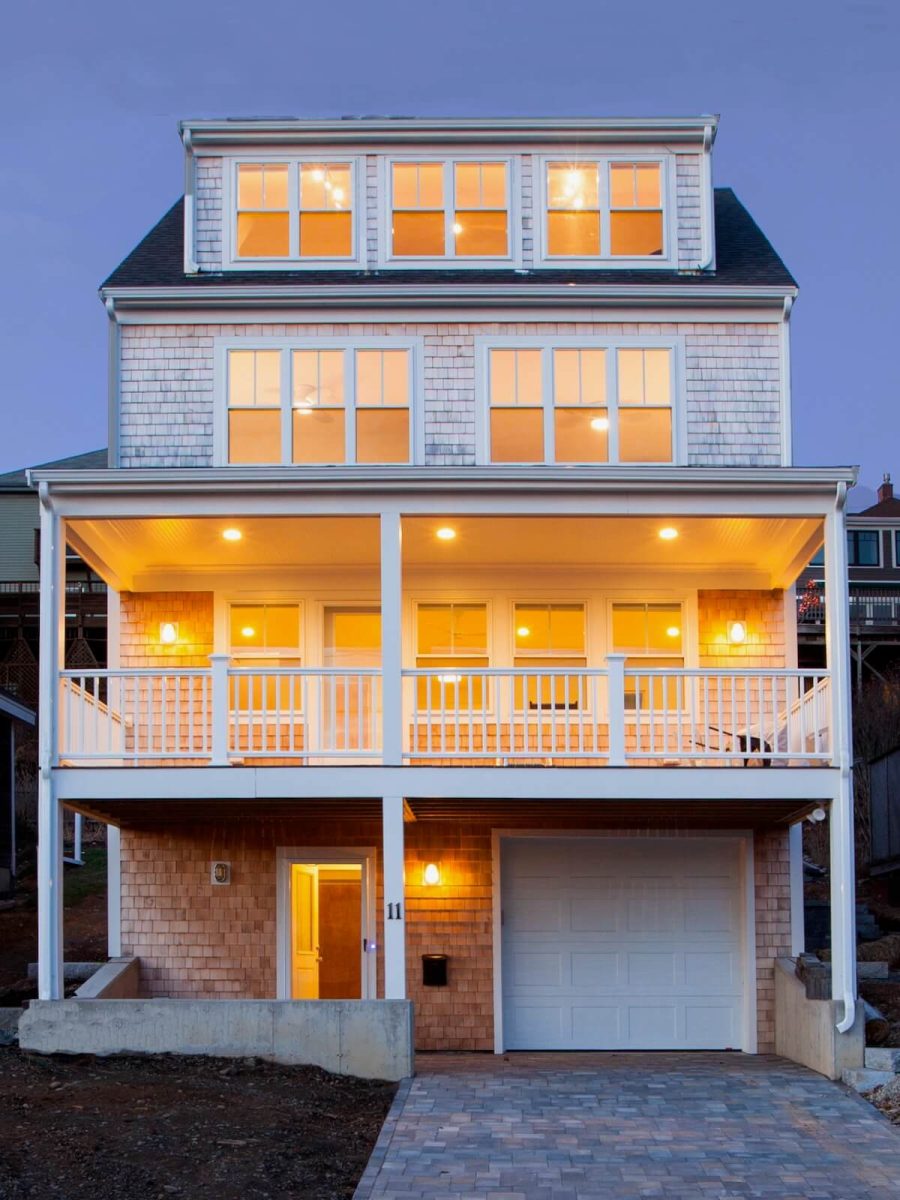 New coastal home with porch with ocean views in Hull MA